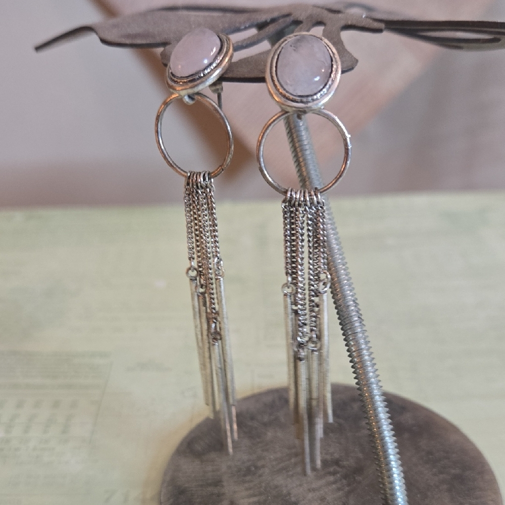 Chic Silver and White Dangle Earrings